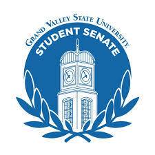 blue background with white letters denoting student senate